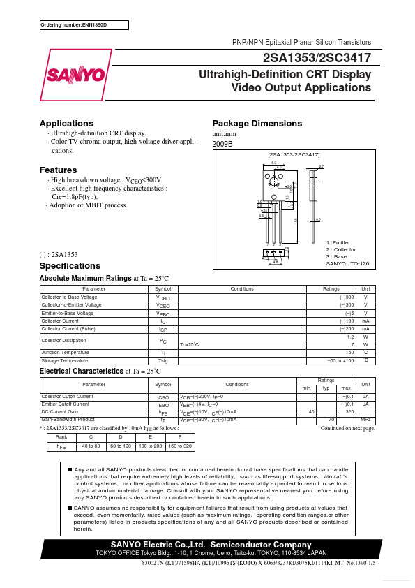 2SA1353 Sanyo Semicon Device