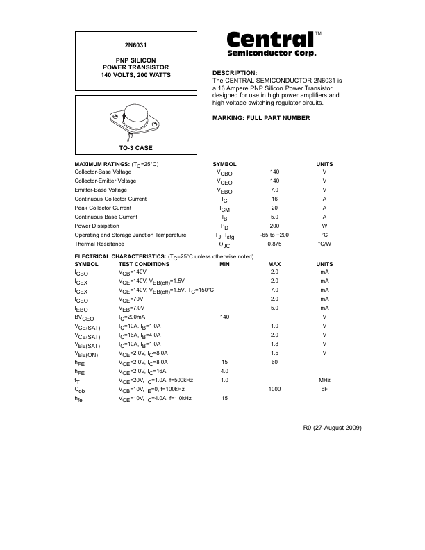 2N6031 Central Semiconductor