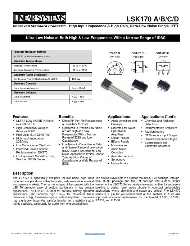 LSK170A Linear Integrated Systems