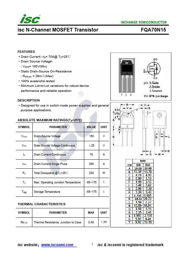 FQA70N15 INCHANGE