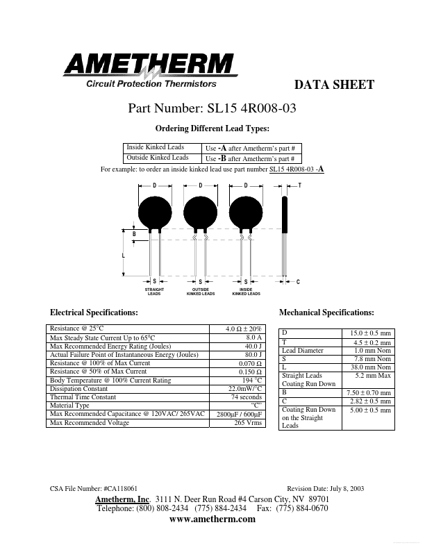 SL154R008-03 Ametherm