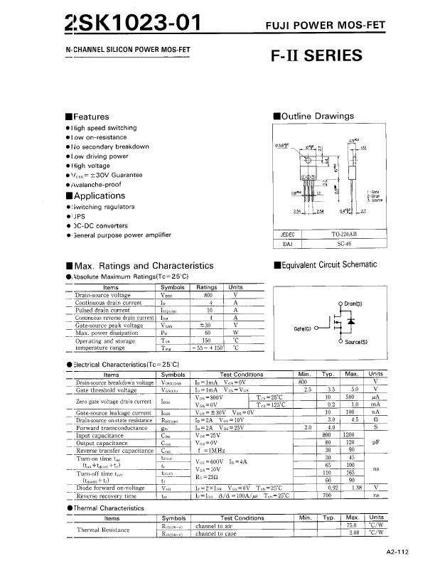 2SK1023-01 Fuji Semiconductors