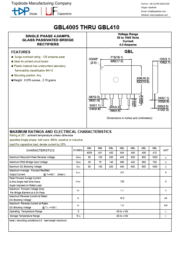 GBL4005 Topdiode