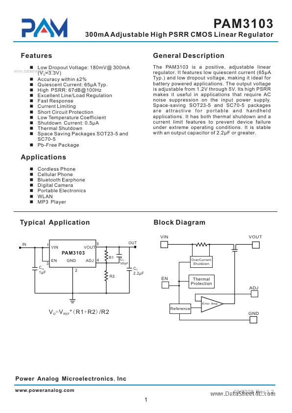 PAM3103 Power Analog Micoelectronics