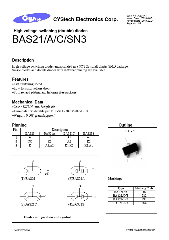 BAS21A CYStech Electronics
