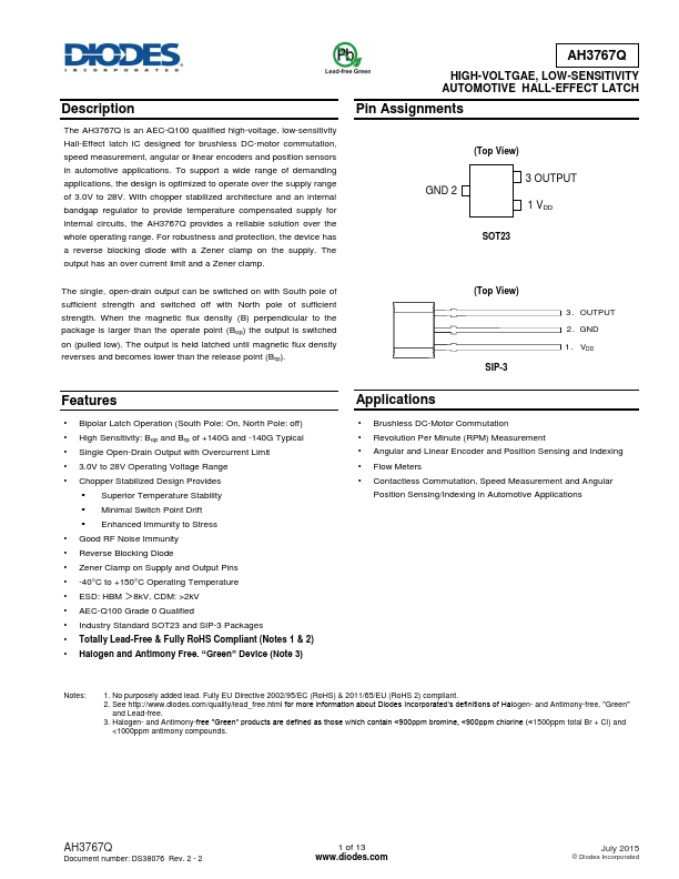 AH3767Q Diodes