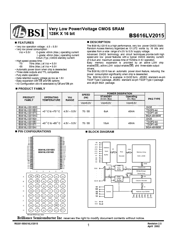 BS616LV2015 Brilliance Semiconductor