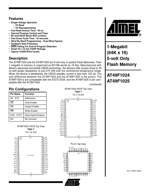 AT49F1025 ATMEL Corporation