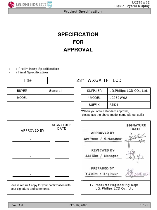 <?=LC230W02-A5K4?> डेटा पत्रक पीडीएफ