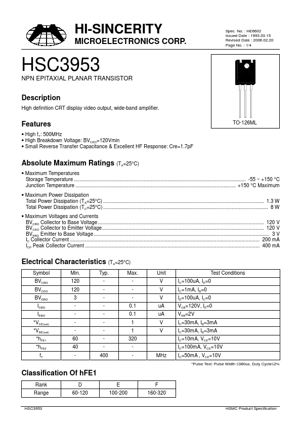HSC3953 Hi-Sincerity Mocroelectronics