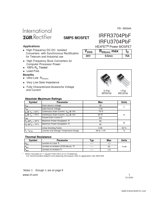 IRFR3704PBF International Rectifier
