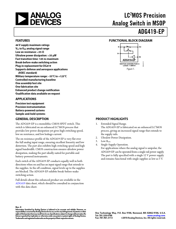 ADG419-EP Analog Devices
