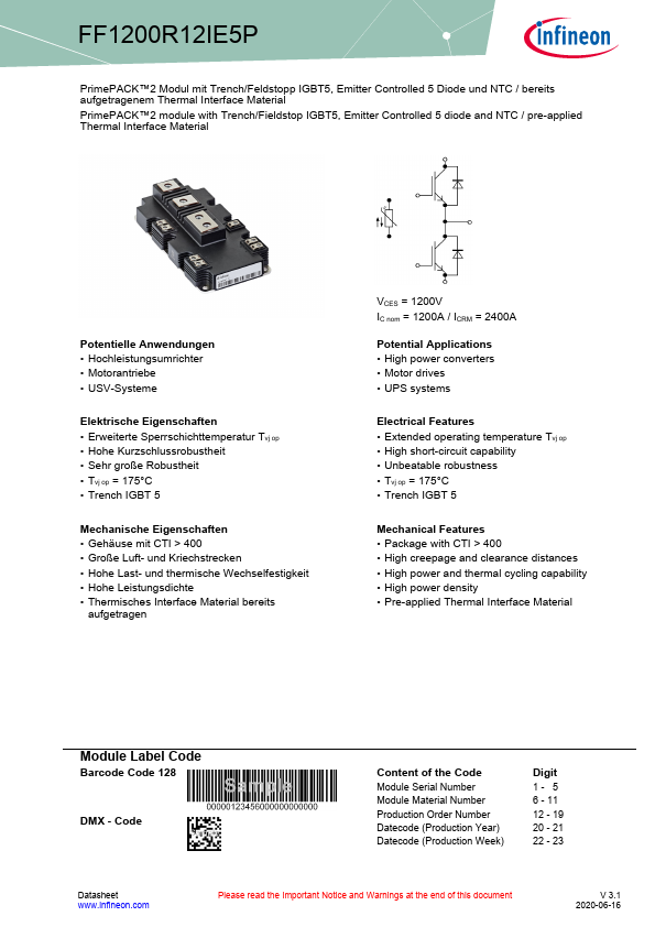 <?=FF1200R12IE5P?> डेटा पत्रक पीडीएफ