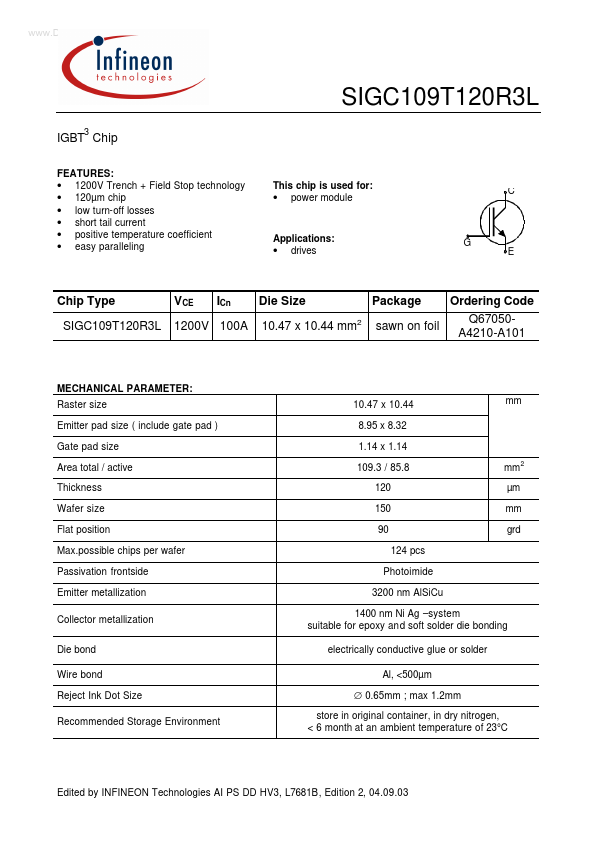 SIGC109T120R3L Infineon Technologies