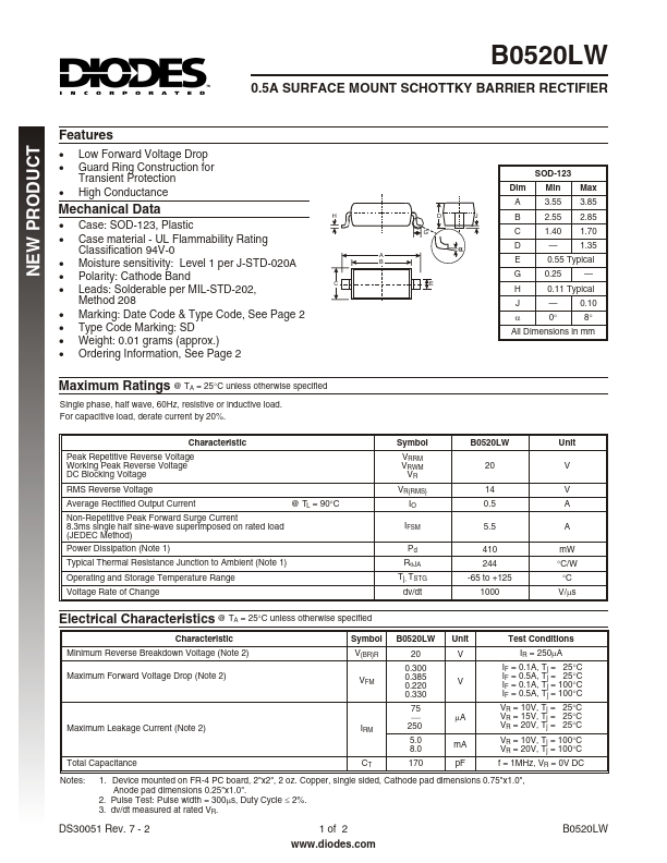 B0520 Diodes Incorporated