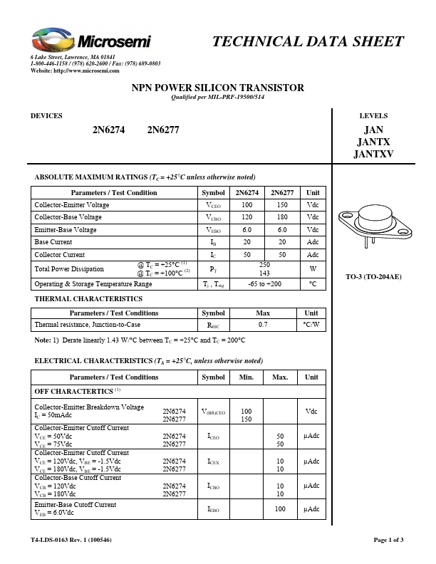 2N6274 Microsemi