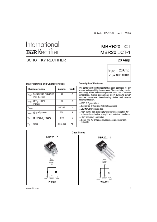 MBRB2090CT-1 International Rectifier
