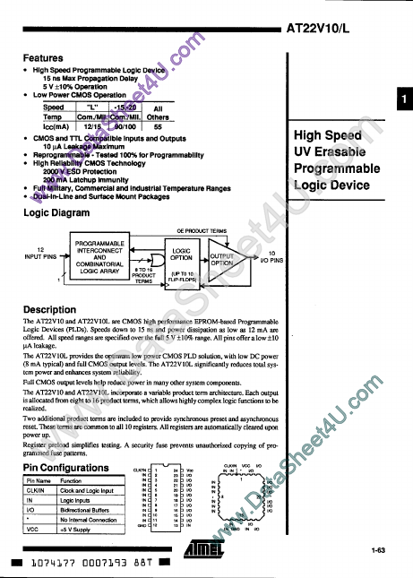 <?=AT22V10L?> डेटा पत्रक पीडीएफ