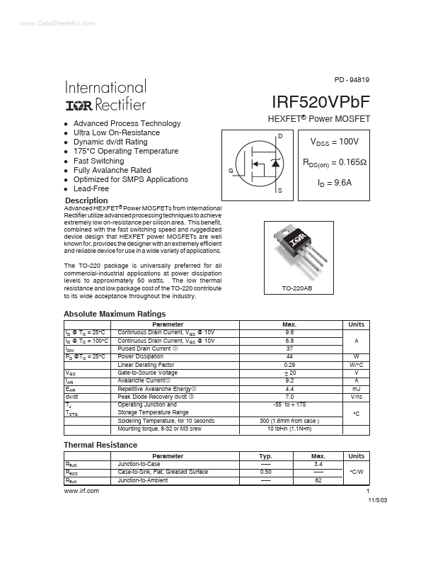 IRF520VPBF International Rectifier