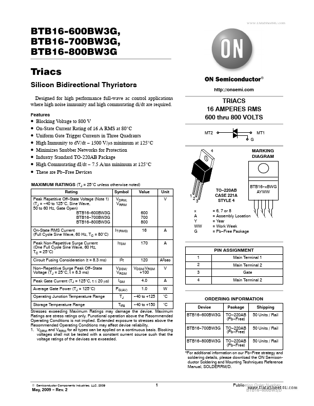 BTB16-600BW3G ON Semiconductor