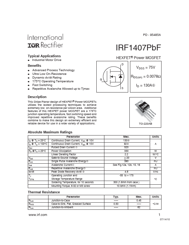 IRF1407PbF International Rectifier
