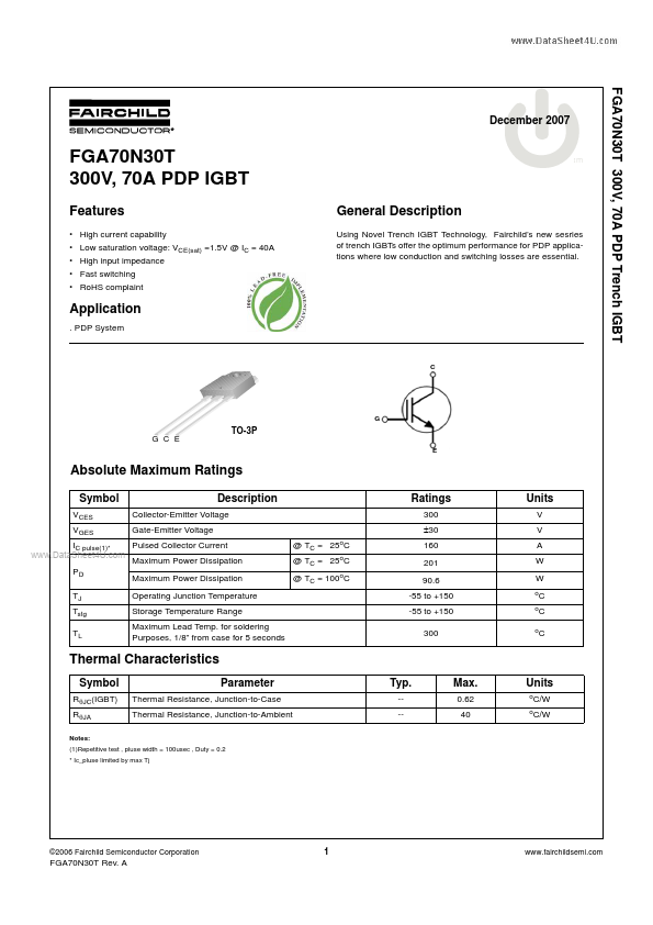 <?=FGA70N30T?> डेटा पत्रक पीडीएफ