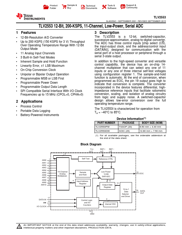 <?=TLV2553?> डेटा पत्रक पीडीएफ