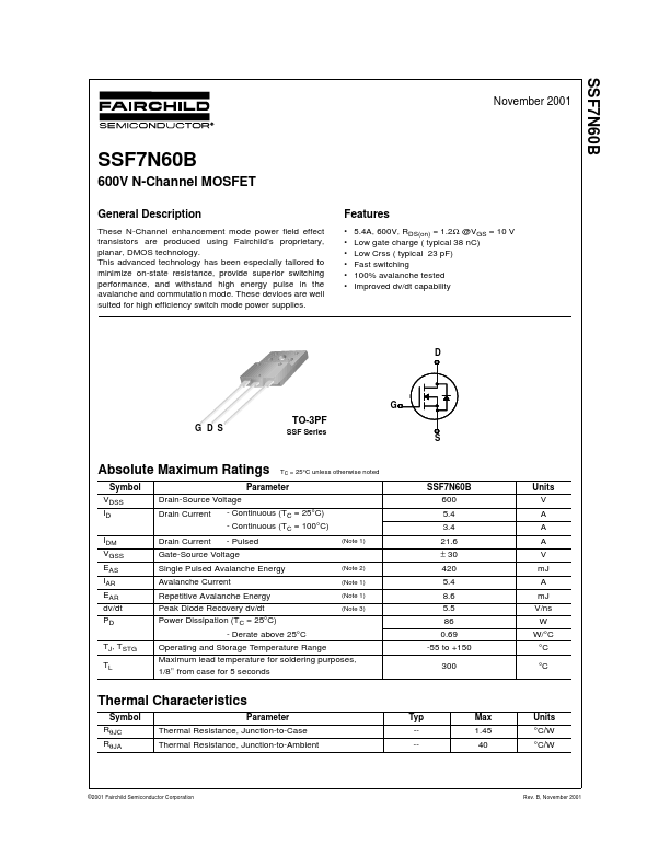 SSF7N60B Fairchild Semiconductor