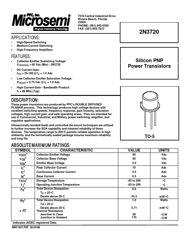 2N3720 Microsemi Corporation