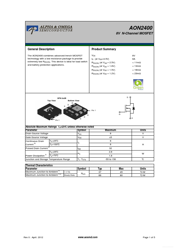 AON2400 Alpha & Omega Semiconductors