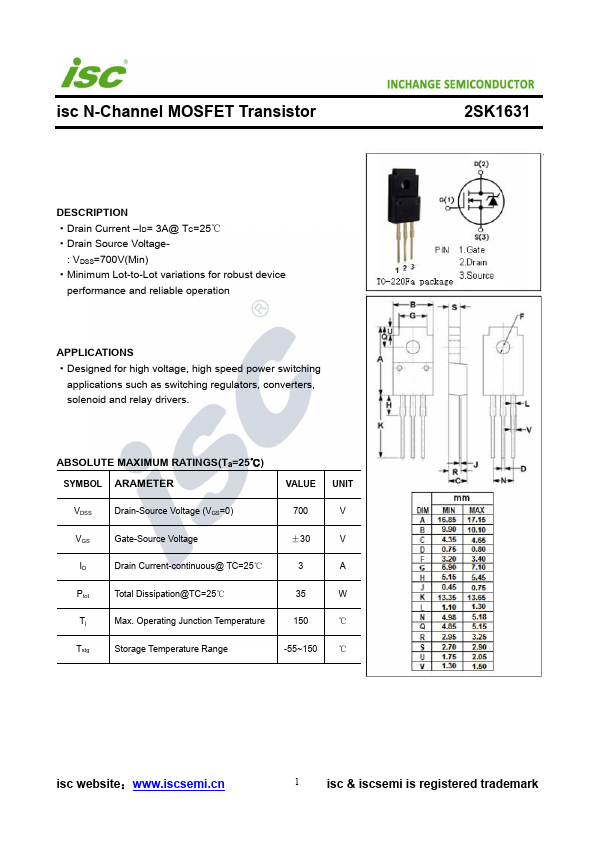 2SK1631 Inchange Semiconductor