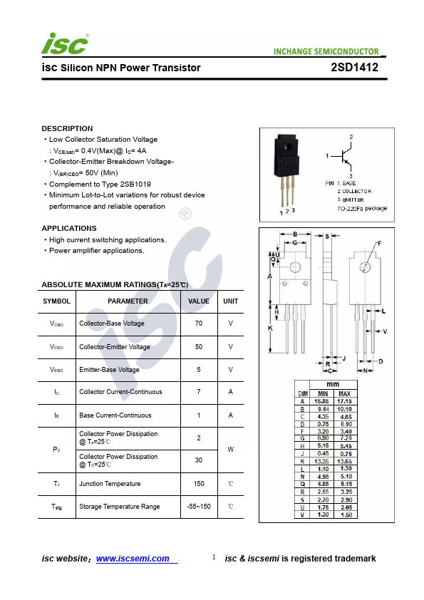 2SD1412 INCHANGE