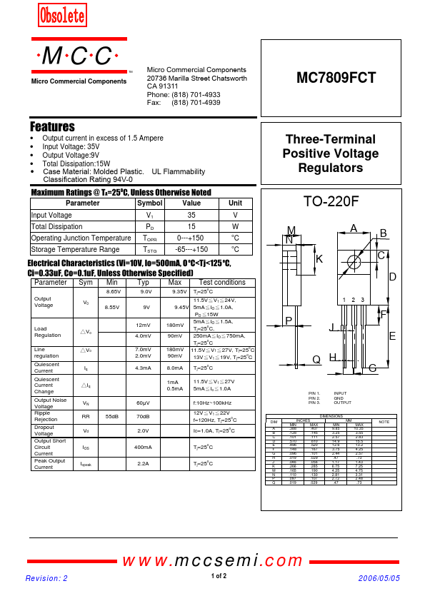 MC7809FCT MCC