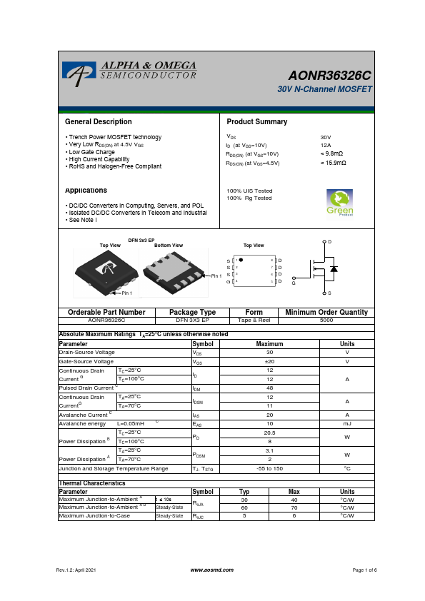 AONR36326C Alpha & Omega Semiconductors