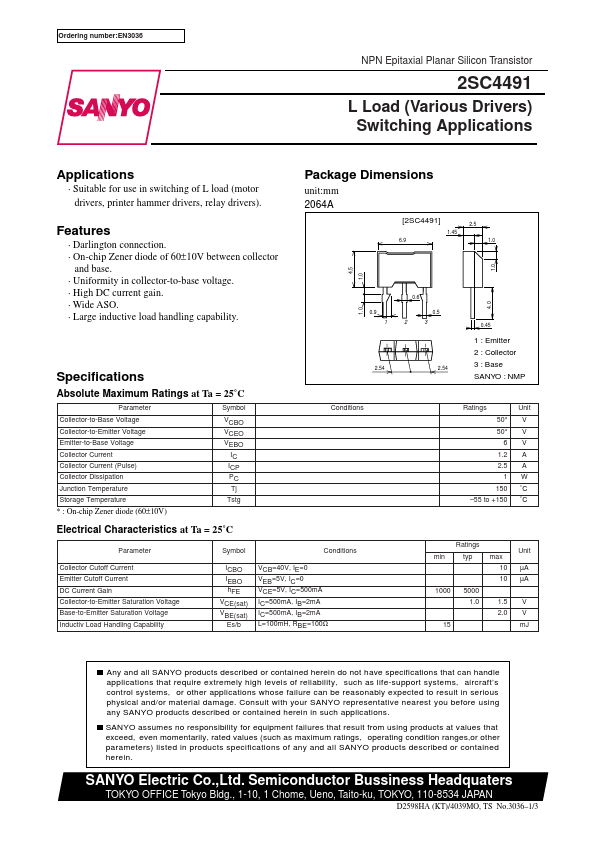 2SC4491 Sanyo Semicon Device