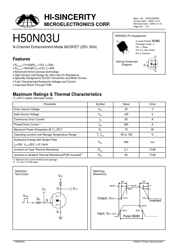 H50N03U Hi-Sincerity Mocroelectronics