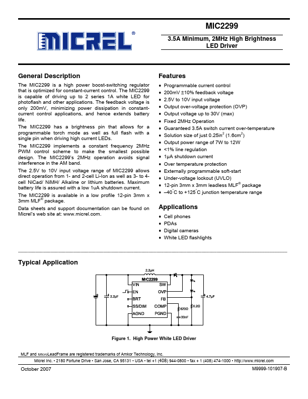 MIC2299 Micrel Semiconductor