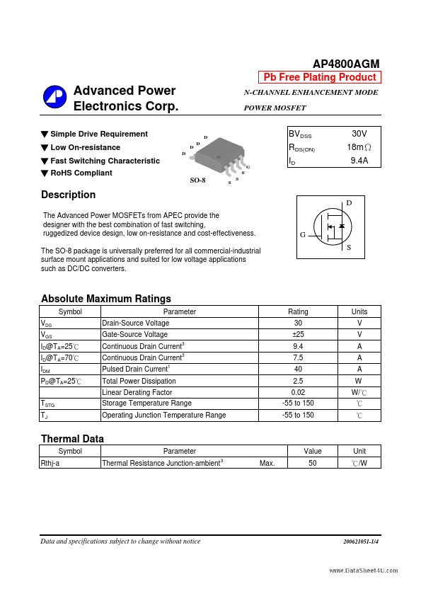 AP4880AGM Advanced Power Electronics
