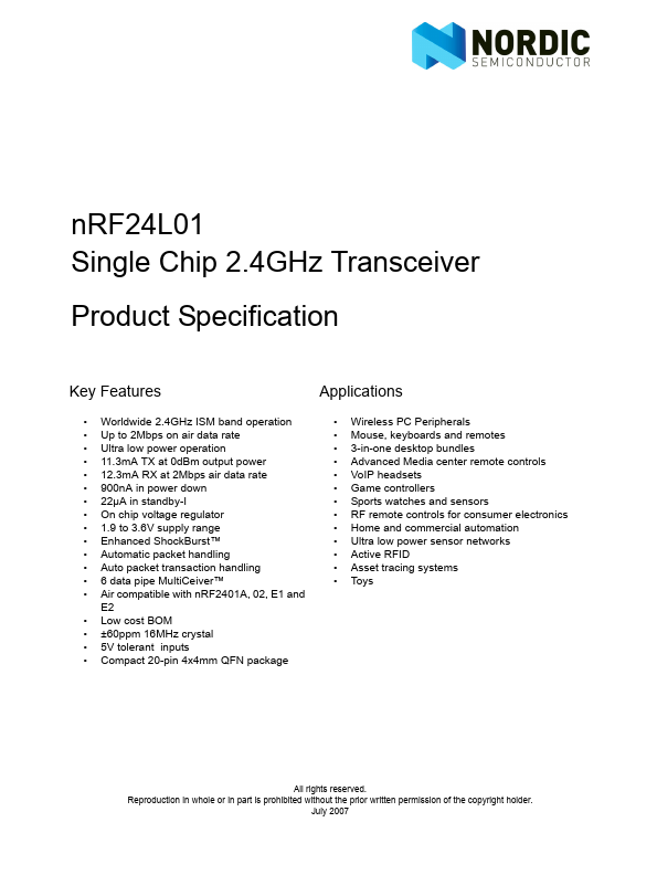 <?=NRF24L01?> डेटा पत्रक पीडीएफ