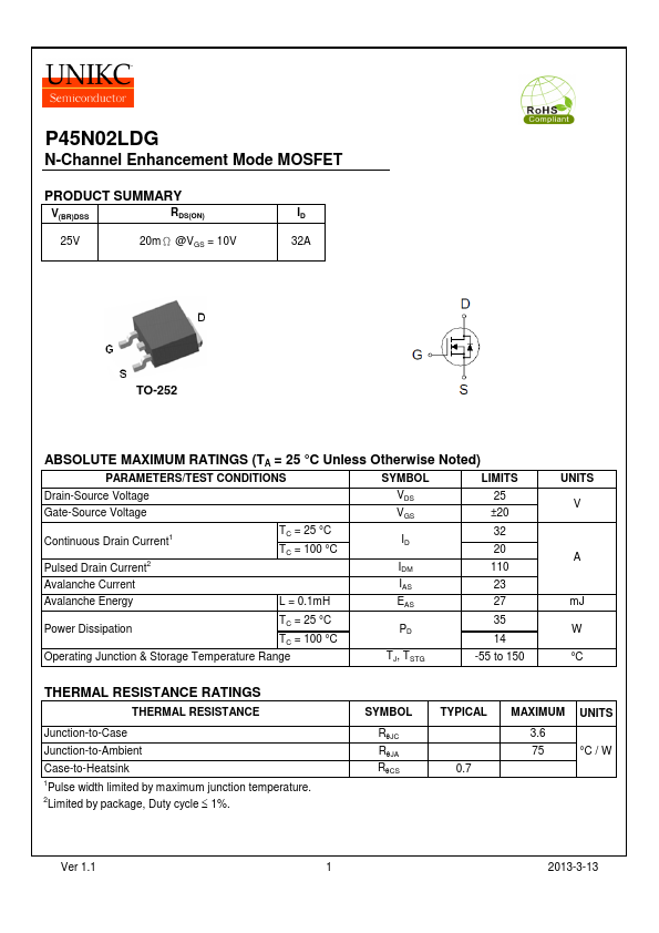 P45N02LDG Datasheet | N-Channel MOSFET
