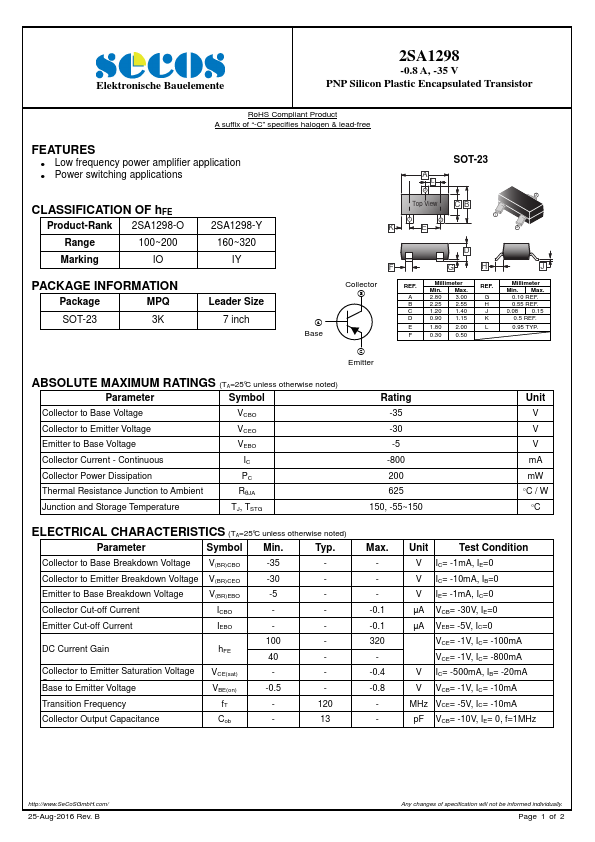 <?=2SA1298?> डेटा पत्रक पीडीएफ