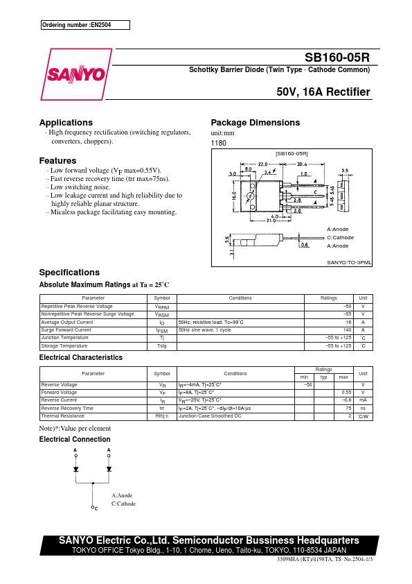 SB160-05R Sanyo Semicon Device