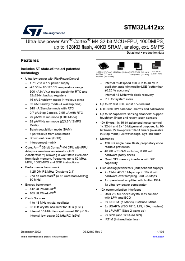 <?=STM32L412T8?> डेटा पत्रक पीडीएफ