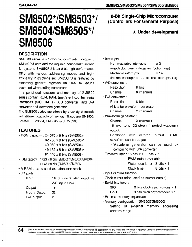 SM8502 Sharp Electrionic Components