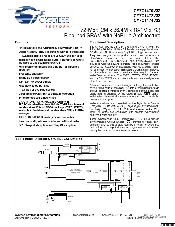 <?=CY7C1470V33?> डेटा पत्रक पीडीएफ