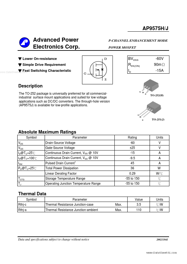 AP9575J Advanced Power Electronics