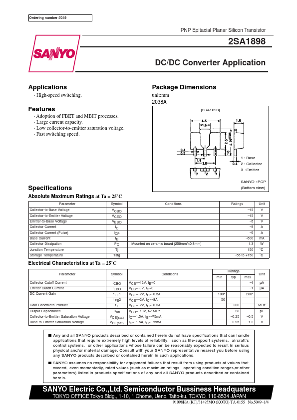 2SA1898 Sanyo Semicon Device