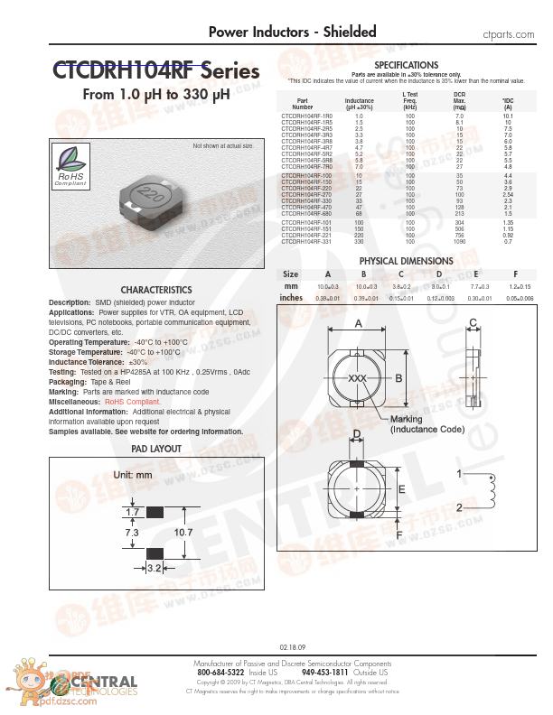 CTCDRH104RF-1R0 Central Technologies