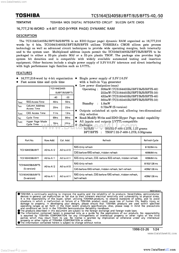 <?=TC5164405BJ-50?> डेटा पत्रक पीडीएफ