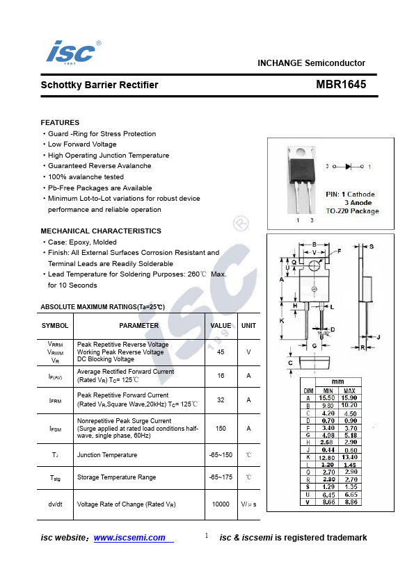 MBR1645 Inchange Semiconductor